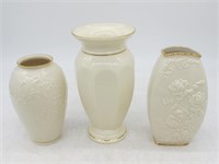 LOT OF 3 LENOX VASES TALLEST 9 INCHES ALL CLEAN