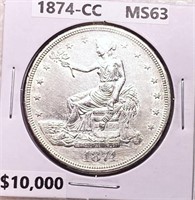 1874-CC Silver Trade Dollar CHOICE BU