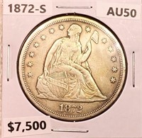 1872-S Seated Liberty Dollar ABOUT UNCIRCULATED