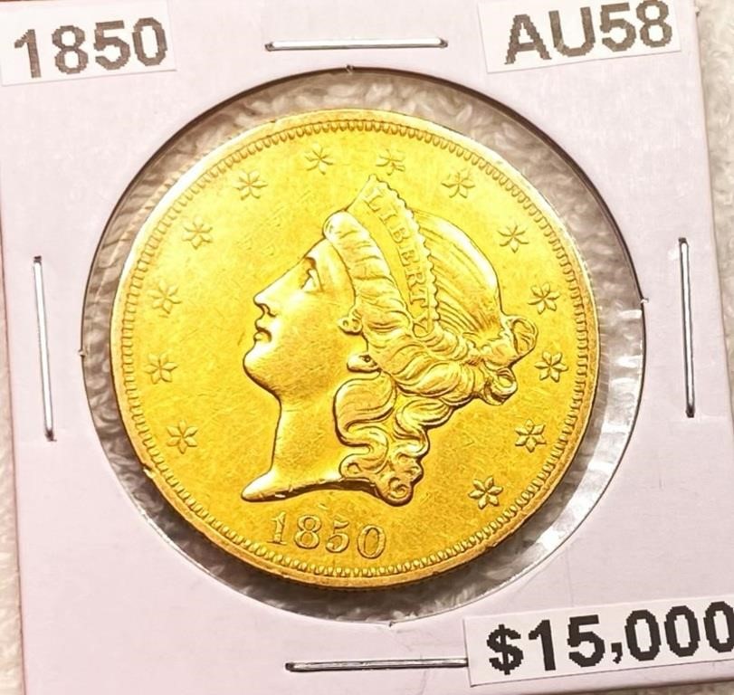 1850 $20 Gold Double Eagle CHOICE AU