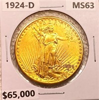 1924-D $20 Gold Double Eagle CHOICE BU