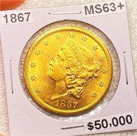 1867 $20 Gold Double Eagle CHOICE BU