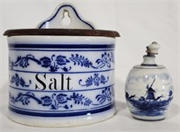 Antique Salt Box & Delft Pepper Grinder