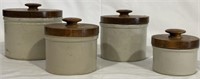 Collection of 4 Stoneware Crocks with Wooden Lids