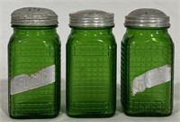 Set of Green Depression Glass Shakers