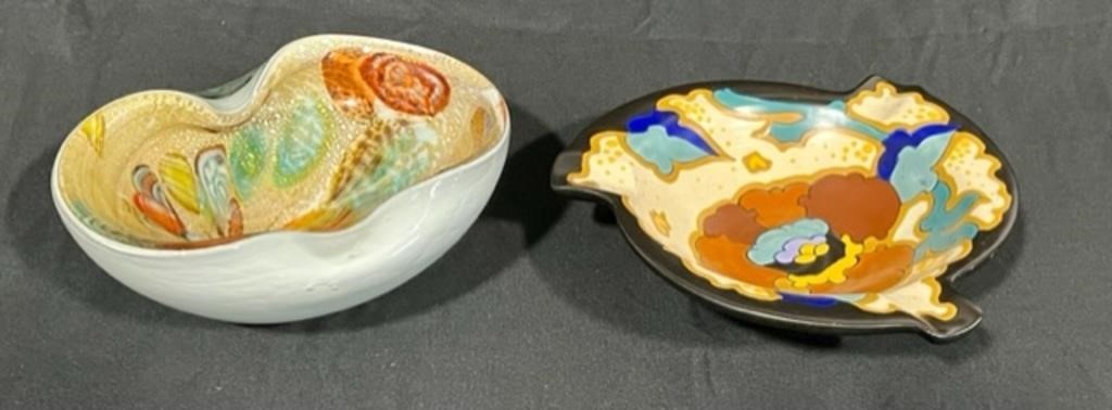 Regina Pottery Ashtray & Art Glass Bowl