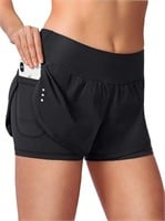 Women’s 2in1 Running Shorts with Phone Pockets,3XL
