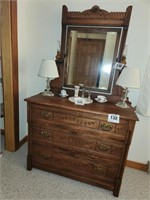Antique spoon carved dresser w/ mirror -  .....