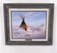 William A Moore Indian Tipi Oil Painting