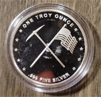 One Ounce Silver Bar: American Flag & Pick Axe