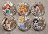 (6) Silver Plated Disney Princess Tokens