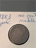 1883 V Liberty Head Nickel No Cents