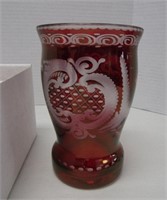Czech Etched Cranberry Vase