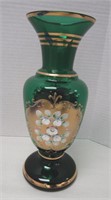 Czech Bohemian Green & Gold Vase