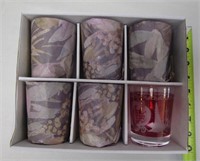 Set of 6 Czech Etched Cranberry Tumblers