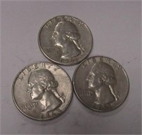 3 Washington Quarters 90% Silver