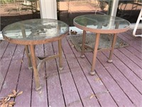 2 HEAVY METAL AND GLASS ROUND TABLES