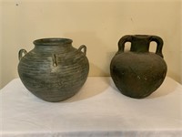 POTTERY DOUBLE-HANDLE JUG AND PLANTER
