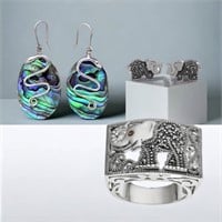 Abalone Snake Earrings & Elephant Studs Set