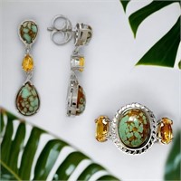 Turquoise & Topaz Earring & Ring Set