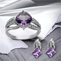 Enchanting Amethyst Elegance: Ring & Earrings Set
