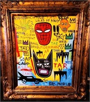 Basquiat Old Canvas "Spiderman and Batman" Heroes