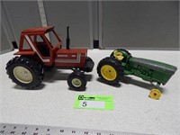 Plastic Heston tractor and metal John Deere toy tr