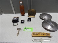 Paper weight, hub caps, bottle opener, key holders