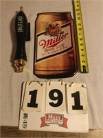 Great Lakes beer tap handle, metal Miller sign