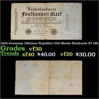 1922 Germany (Weimar Republic) 500 Marks Banknote
