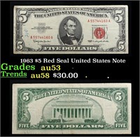 1963 $5 Red Seal United States Note Grades Select