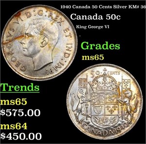 1940 Canada 50 Cents Silver KM# 36 Grades GEM Unc