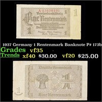1937 Germany 1 Rentenmark Banknote P# 173b Grades