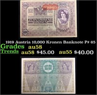 1919 Austria 10,000 Kronen Banknote P# 65 Grades C