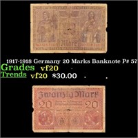 1917-1918 Germany 20 Marks Banknote P# 57 Grades v