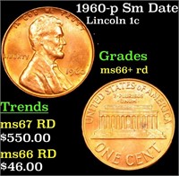1960-p Sm Date Lincoln Cent 1c Grades GEM++ RD