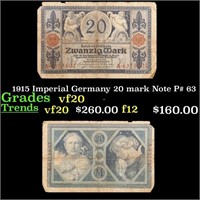 1915 Imperial Germany 20 mark Note P# 63 Grades vf