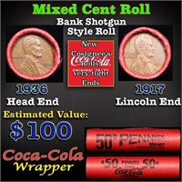 Mixed small cents 1c orig shotgun roll, 1917-p Lin
