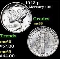 1942-p Mercury Dime 10c Grades GEM+ Unc