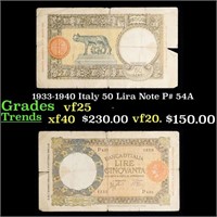 1933-1940 Italy 50 Lira Note P# 54A Grades vf+