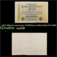 1923 Weiamr germany 10 Millionen Mark Note P# 106D