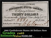 1861 Confederate States 20 Dollars Interest Note G