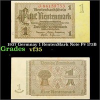 1937 Germnay 1 RentenMark Note P# 173B Grades vf++