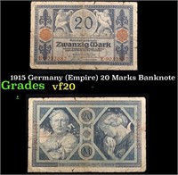 1915 Germany (Empire) 20 Marks Banknote Grades vf,