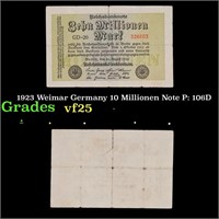 1923 Weimar Germany 10 Millionen Note P: 106D Grad