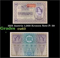 1919 Austria 1,000 Kronen Note P: 59 Grades Select
