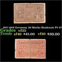 1917-1918 Germany 20 Marks Banknote P# 57 Grades v