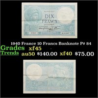 1940 France 10 Francs Banknote P# 84 Grades xf+