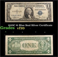 1935C $1 Blue Seal Silver Certificate Grades vf, v