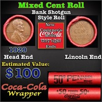 Mixed small cents 1c orig shotgun roll, 1929-p Lin